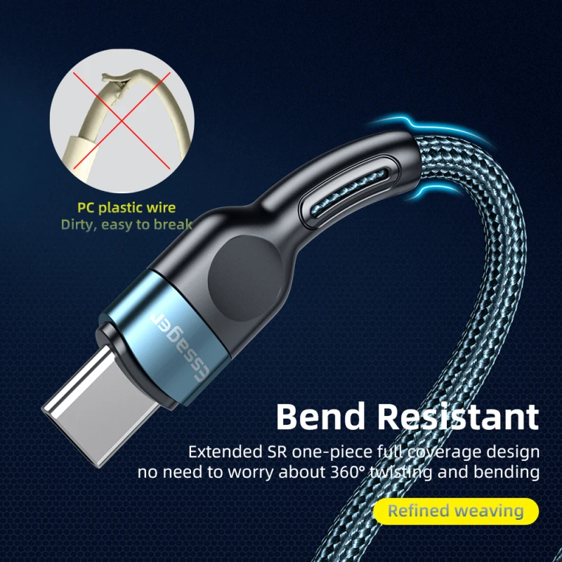 Essager USB Type C Cable Fast Charging Charger For Xiaomi Huawei Samsung USB-C Data Wire Cord Mobile Phone USBC Type-C Cables | Мобильные