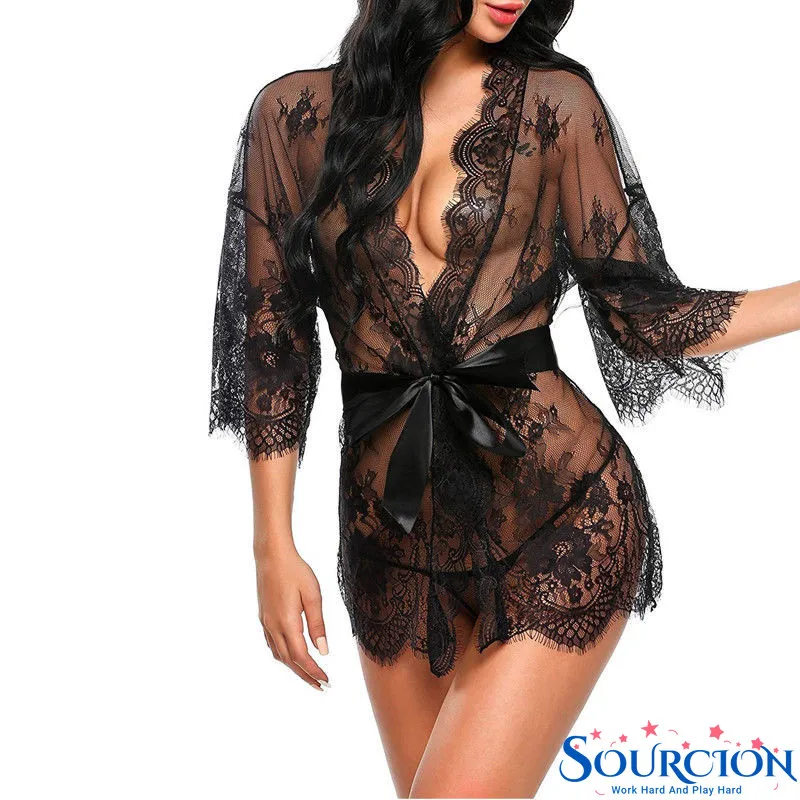 

Сексуальное прозрачное нижнее белье Sourcion V-образная Пижама порно сексуальный Женская Кружевная комбинация эротическая Пижама Халат стринг...