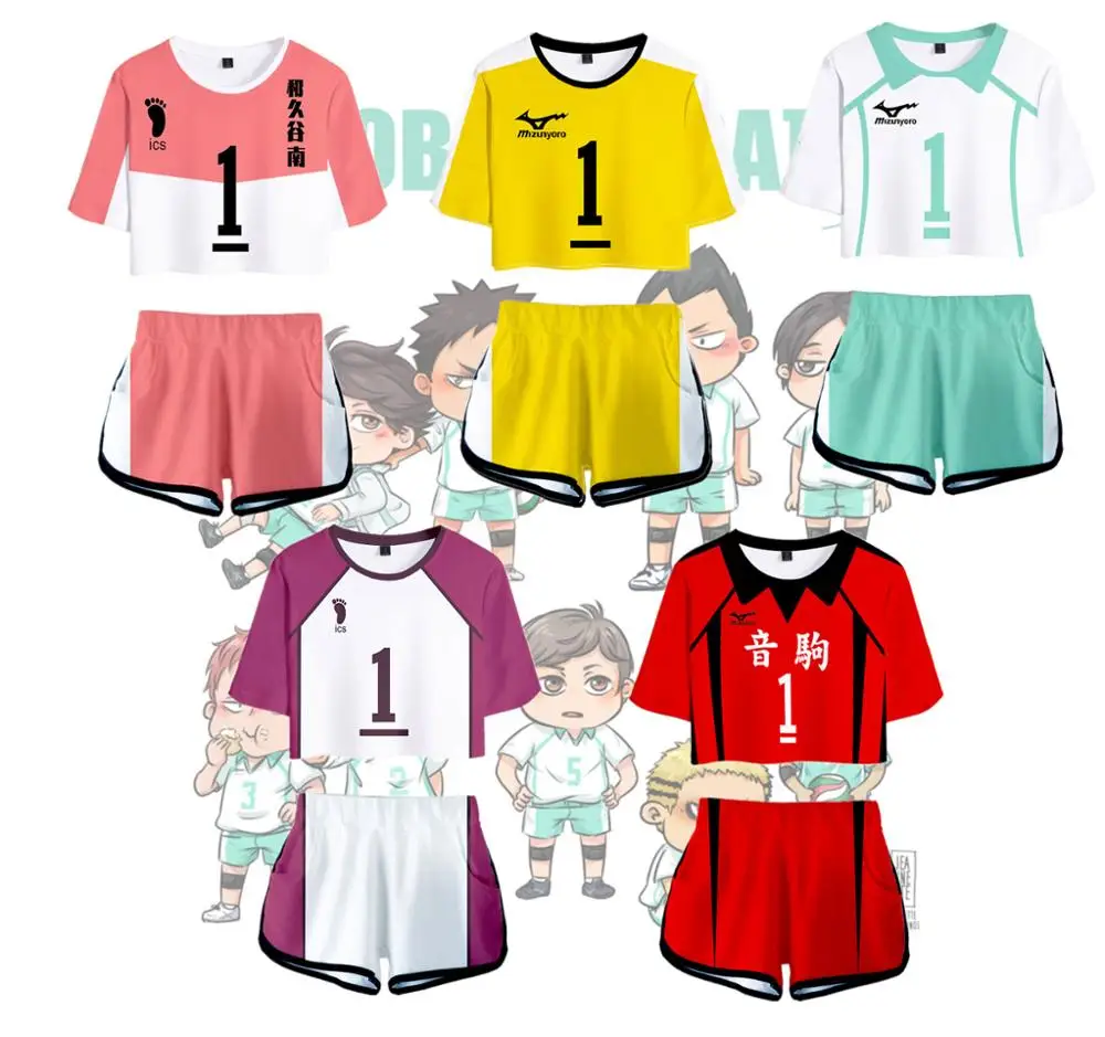 

Haikyuu!! Jersey Uniform Two Piece Set Women T shirt + Shorts 3D Print Cosplay Costume hinata bokuto karasuno kenma kuroo Sets