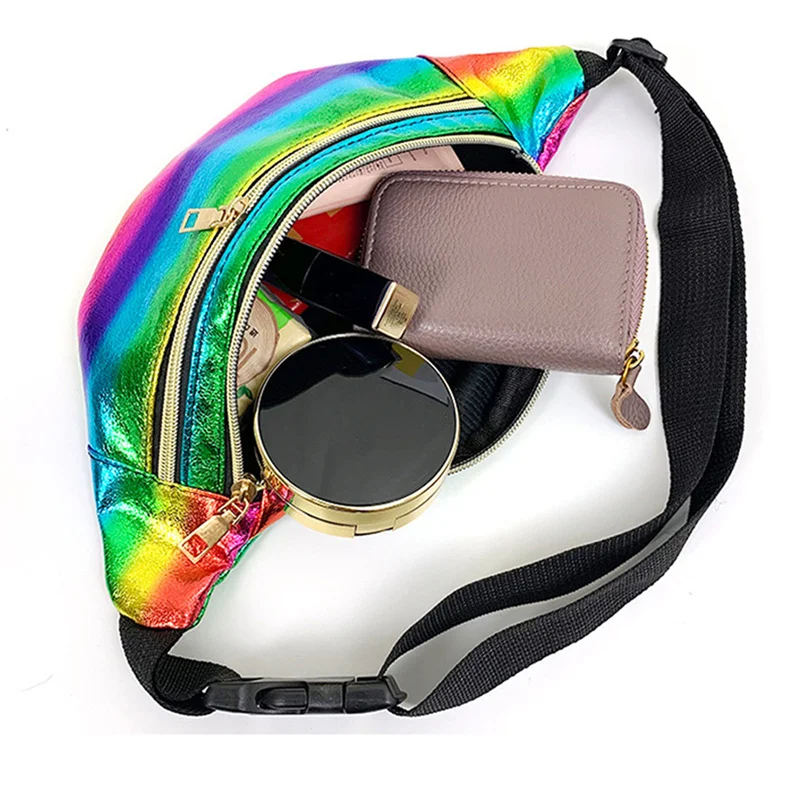 

1PCS Holographic Fanny Pack Hologram Waist Bag Laser PU Beach Traverl Banana Hip Bum Zip Waistbags Women Belt Bag For Girls