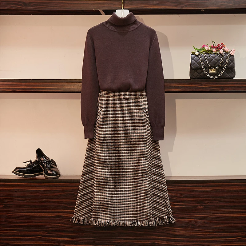 Женское осеннее платье большого размера новый стиль 2019 юбка с орнаментом шеврон