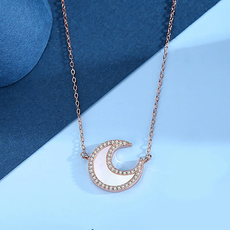 

New Full Diamond Necklace Sterling Silver Niche Design Korean Fashion Light Luxury Clavicle Chain Rose Gold Sweater Chain Women