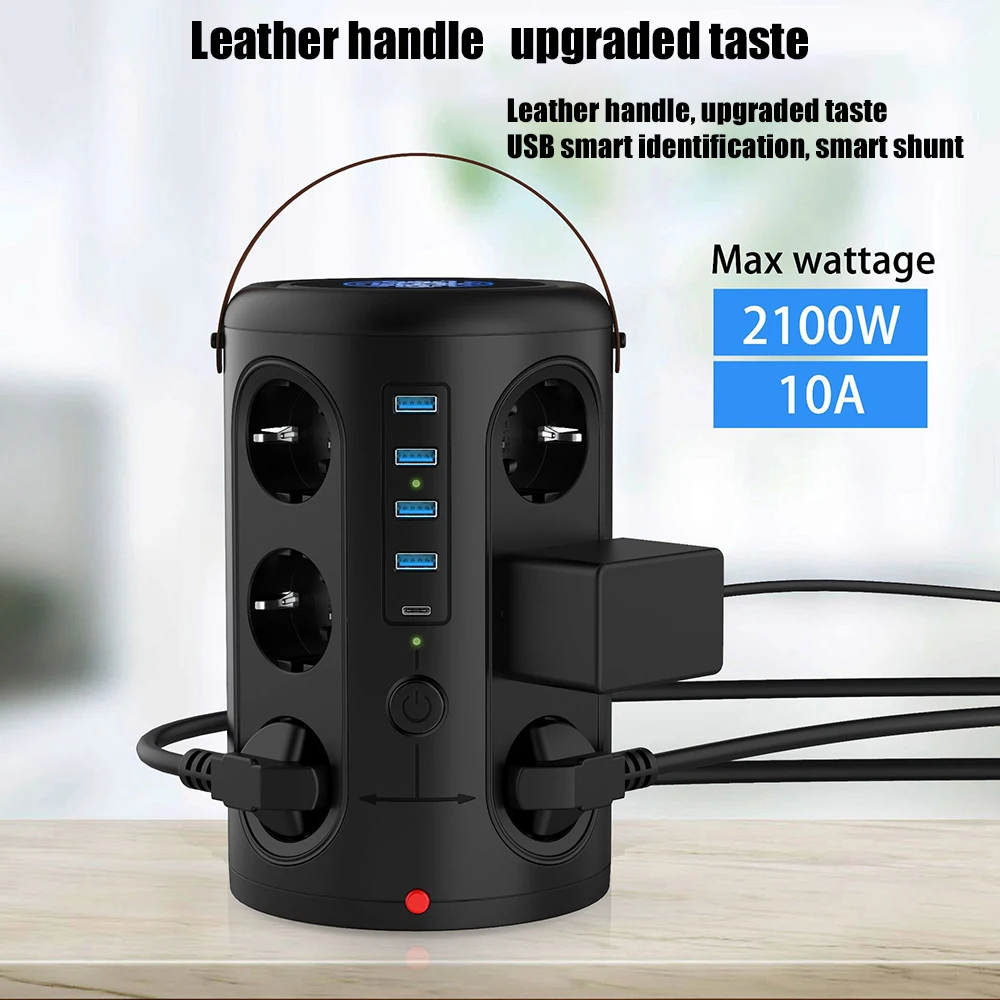 Tower Multi Power Strip Vertical EU Plug 12 Outlets Sockets with 4USB+1 TYPE-C Overload Protector Switch Multiple | Электроника