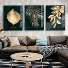 Абстрактная Картина на холсте с изображением золотых растений, Листьев, плакаты и принты, настенные картины, современное искусство, коридор, декор для гостиной