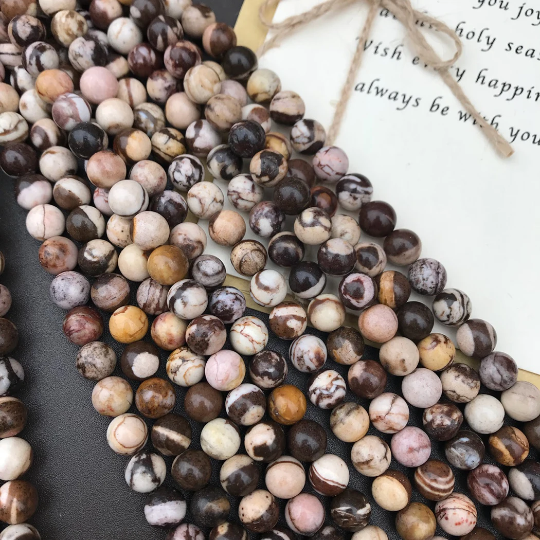 Natural zebra jasper 4-12mm round Gemstone beads for 925 sterling silver Jewelry Making Necklace Bracelet 15inch ICNWAY