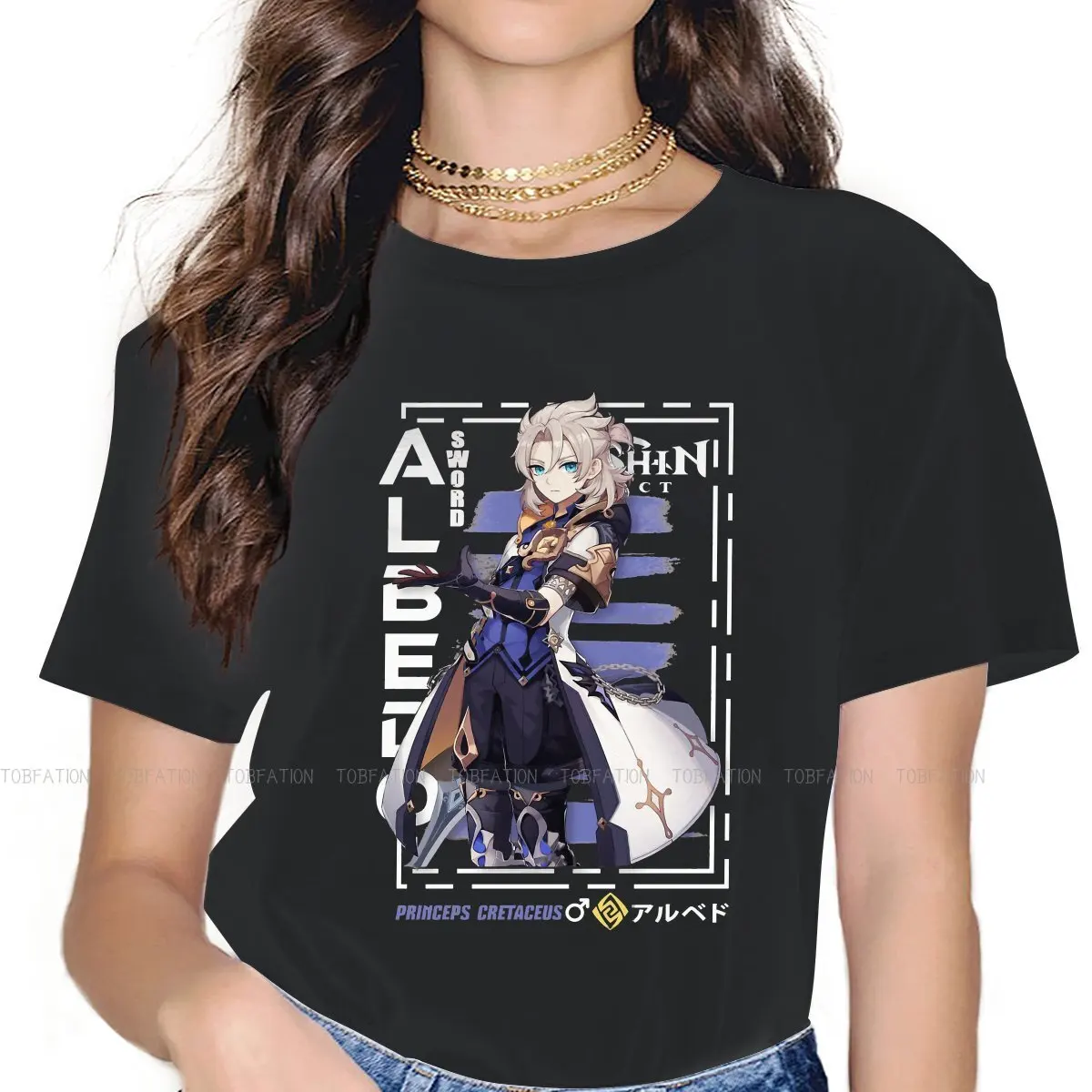 

Женская футболка Albedo Genshin Impact Zhongli, графические топы для девочек в стиле игры 4XL, Хлопковая женская футболка, Забавный модный подарок