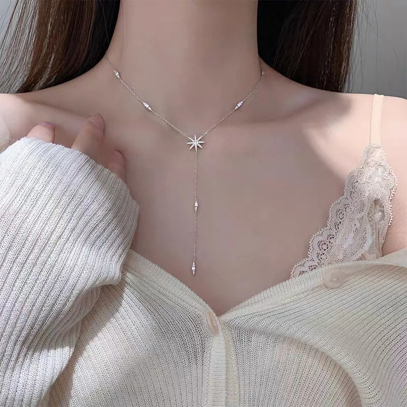 

2021 Gold Silver Color Long Chain Star Pendant Necklace Women Short Chocker Statement Collar Chokers Necklace Elegant Party