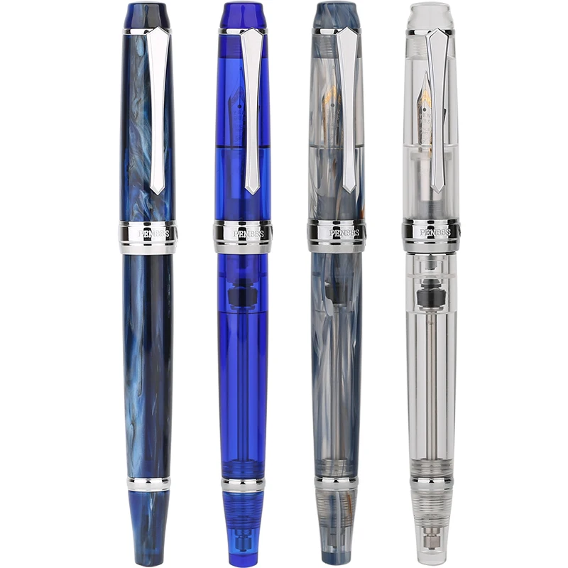 PENBBS 456 Acrylic Piston Fountain Pen Iridium Fine Nib 0.5mm Silver Clip Ink Pen Office Writing Gift Pen with Box