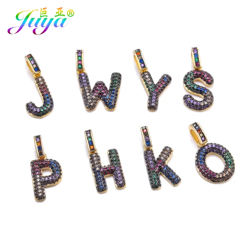 Juya DIY шнур кожаный вывод многоцветный Циркон с радужным блеском золото 26 буквы алфавита кулоны с надписями поставки