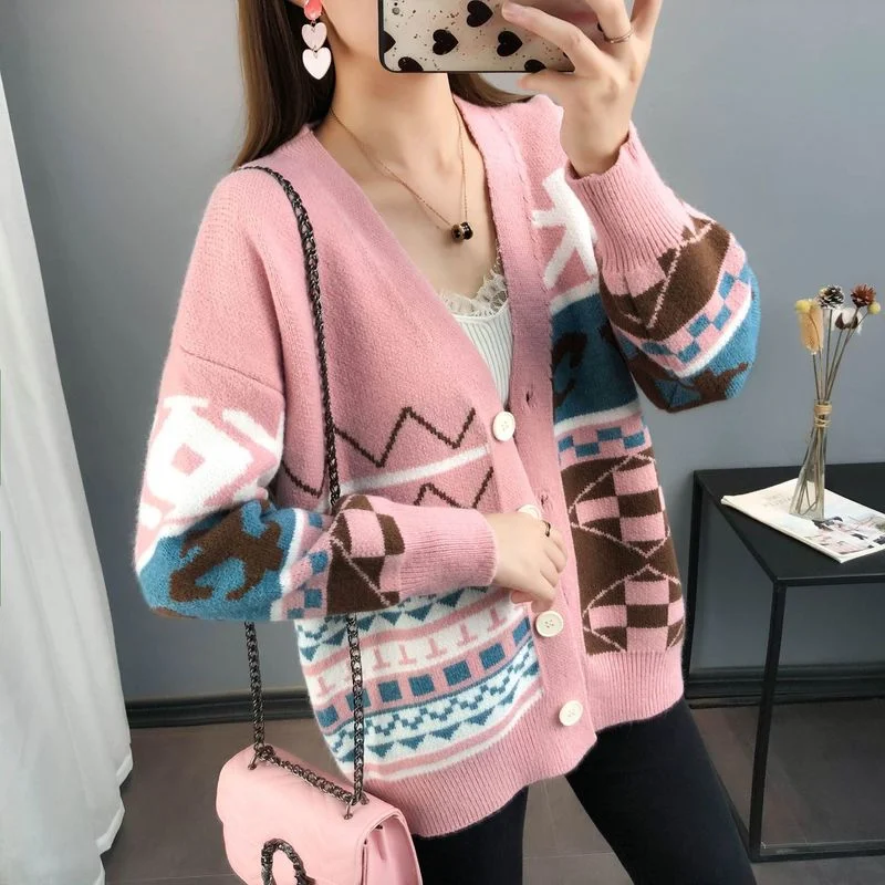 

Autumn Winter Matching New Large Pockets Long Sleeve Buttoned Outerwear Knit Cardigan Women Loose V-neck Sweater 2000s Aesthetic