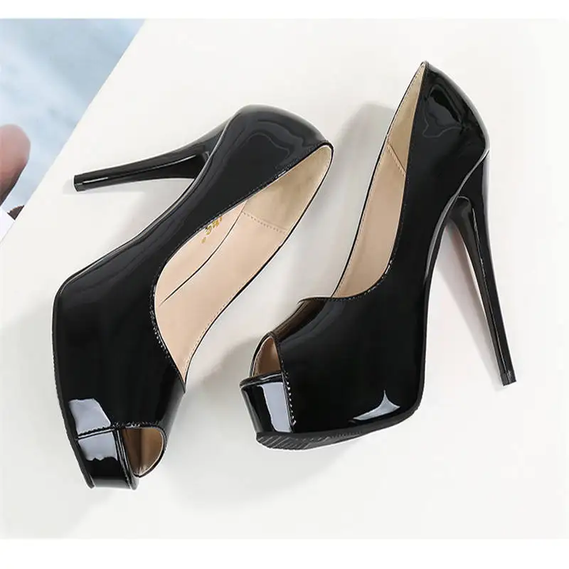 

2020 Peep Toe Concise Patent Leather Women Pumps OL Office Shoes Fashion Platform High Heels Women's Party Shoes Shallow