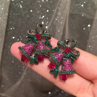 bilincolor red cubic zirconia fashion bell christmas earring for women