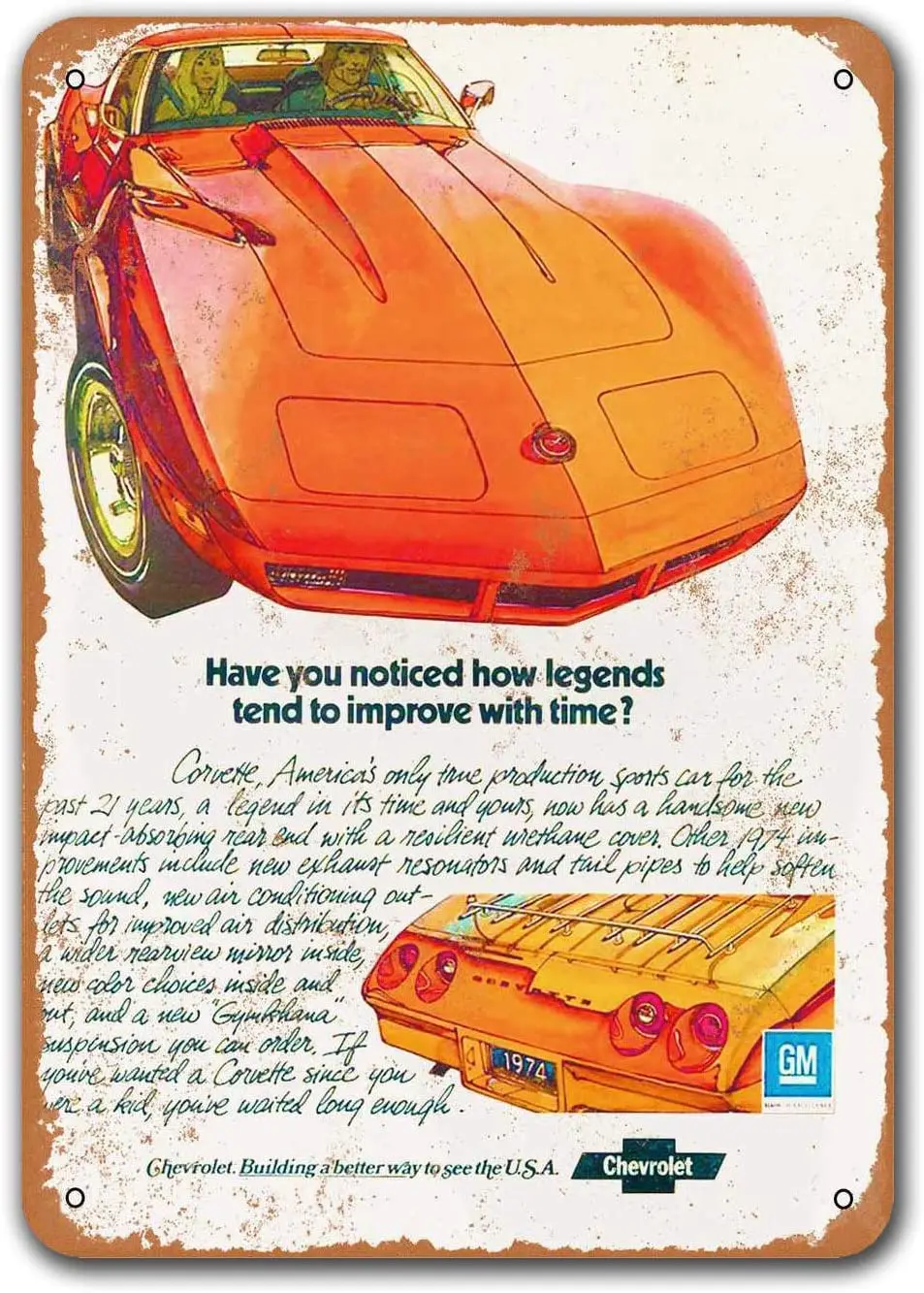 

Restaurant Pub Office Dorm Bar Poster Wall Decor Old Car Tin Sign Metal Vintage Grage Man Cave Sgins Game Room 1974 Corvette