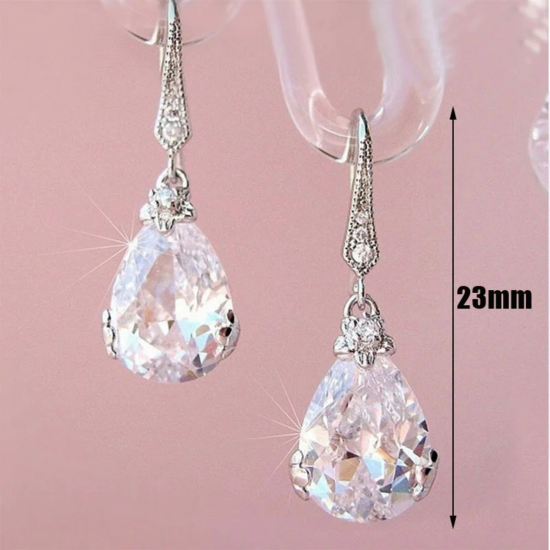 

New Classic Pear Shape Cubic Zircon Women Wedding Drop Earrings Timeless Earring