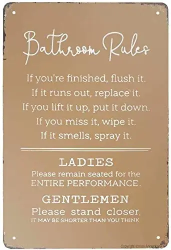 

Xuship Vintage Tin Sign Bathroom Rules Sign Metal Sign for Plaque Poster Cafe Home Bar Coffee Wall Art Gift 11.8 X 7.8 INC