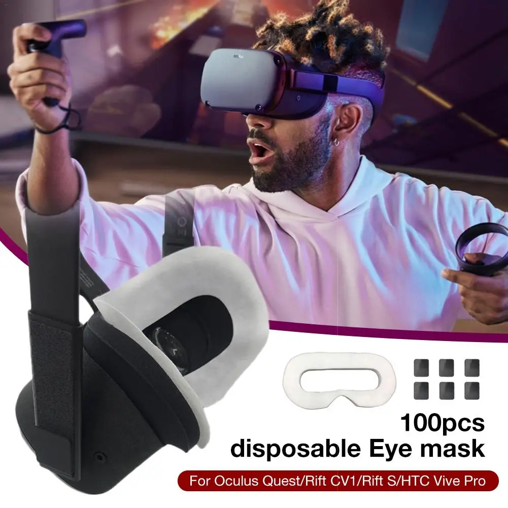 

100Pcs Disposable VR Eye Mask Breathable Pure Cotton Sweat Absorbent VR Face Mask For Oculus Quest/Rift CV1/Rift S/ Vive Pro