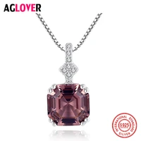 aglover 925 sterling silver retro zircon square pendant necklace for woman statement necklace romantic wedding jewelry gift