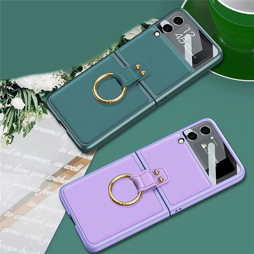 

Флип-чехол для Samsung Galaxy Z, защитный чехол для телефона с кольцом на палец, кожаный чехол для телефона, задняя крышка