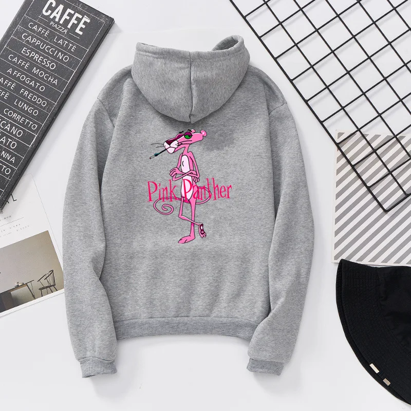 Printed Hoodies Women Fashion Cartoon Pink Panther Hoodie Long Sleeve sweatshirt Autumn Winter Fleece Kawaii Clothing | Женская одежда