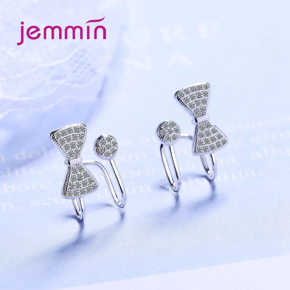 Женские серьги клипсы для девочек манжеты Настоящее серебро 925 пробы бант