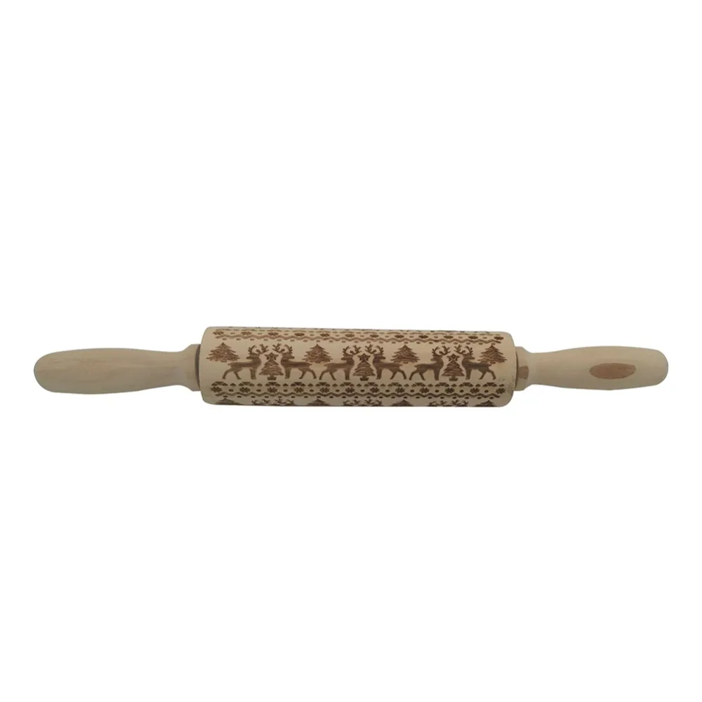 

Hot Christmas Embossing Rolling Pin Baking Cookies Noodle Biscuit Fondant Cake Dough Engraved Roller Reindeer Snowflake#291171