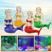 petcloud mermaid aquarium decoration resin cartoon fish tank ornament cute little mermaid decor aquarium accessories 4pcs