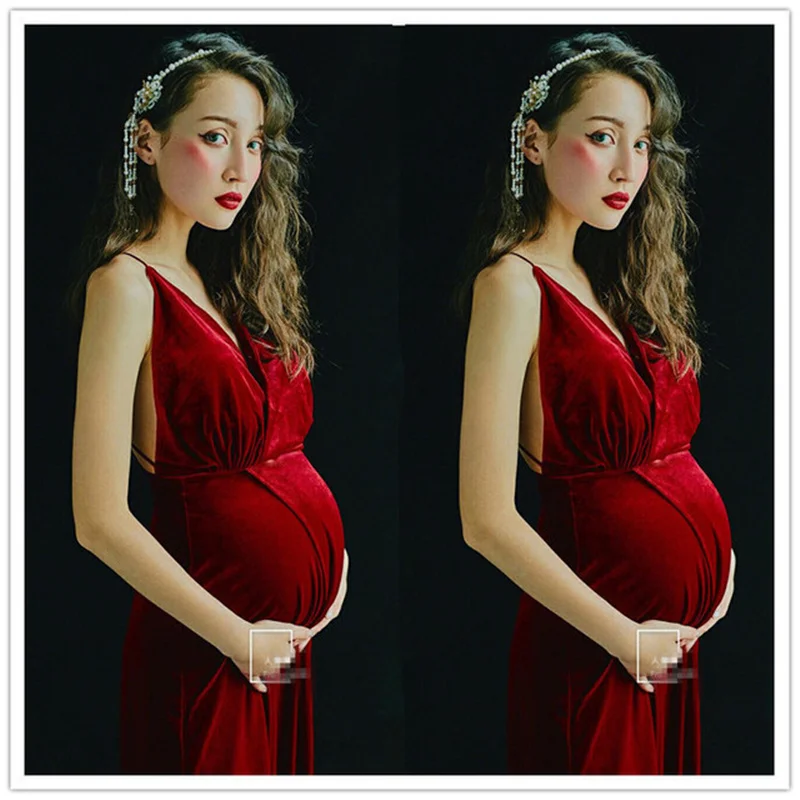 

Sexy Shoulderless Maternity Dresses For Photo Shoot Maxi Gown Split Side Women Pregnant Photography Props Long Pregnancy Dress