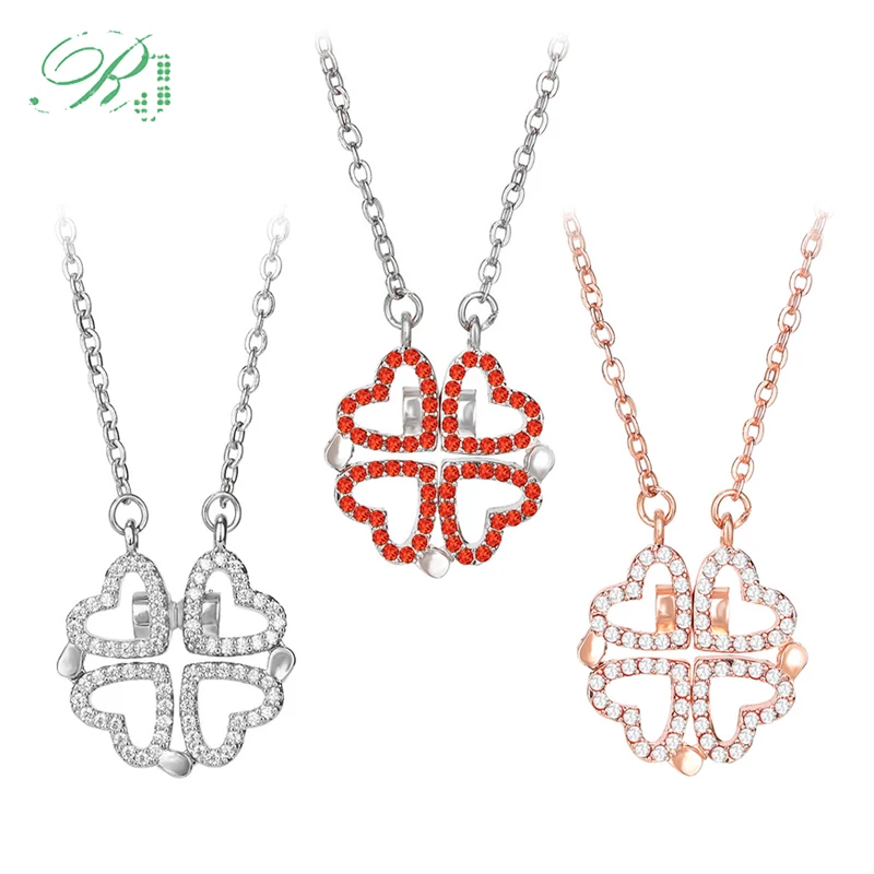 Модное ожерелье с открытым комбинированным четырехлистным сердцем до ключиц два