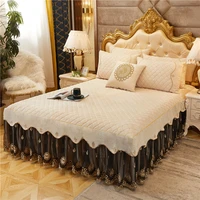 luxury velvet quilted bedspread flannel gold flower lace embroidery ruffle bed skirt mattress cover bedspread pillowcases 13pcs