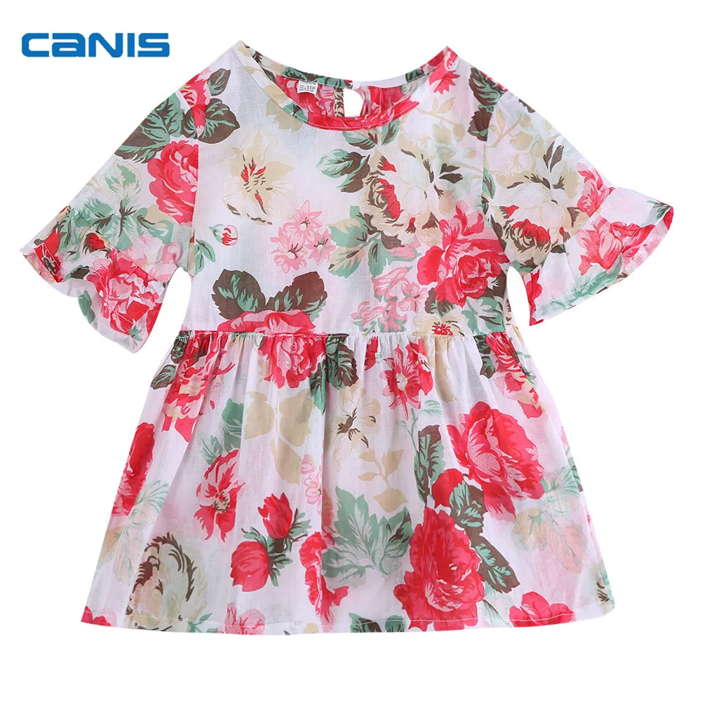 Милое Повседневное платье принцессы для маленьких девочек с цветочным принтом и