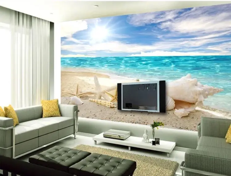 Настенные 3D-обои в европейском стиле с изображением синего океана пляжа песка