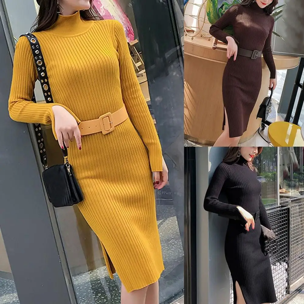 Женское длинное платье-свитер повседневное однотонное свободное элегантное