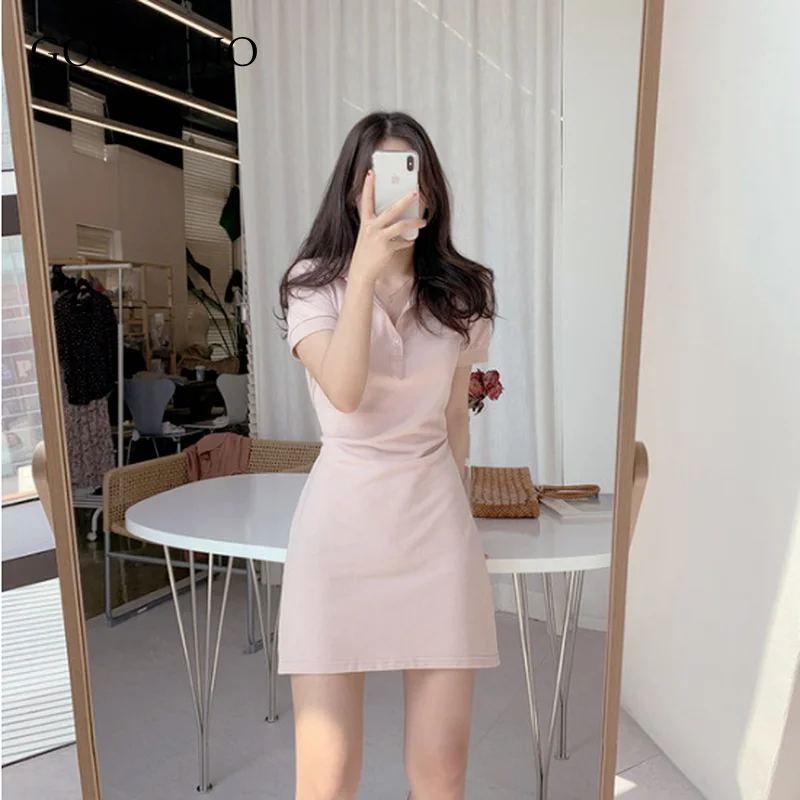 

GOOHOJIO 2021 New Spring and Autumn POLO Collar Women Dresses Casual Simple Dress Women Fashionable All-match Dress for Ladies