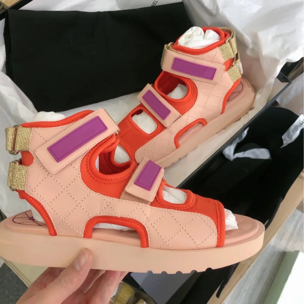 

Women Flat Sandals Summer New Vcruan Same Style Thick Bottom Velcro Casual Multicolor Sandal