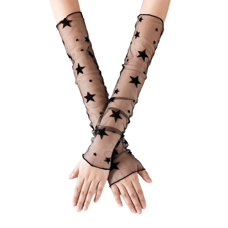 

1 Pair Elastic Sleeve Driving Gloves Long Fingerless Ice Silk Lace Arm Sleeve Mittens Covered Summer Sunscreen Lace Gloves Women