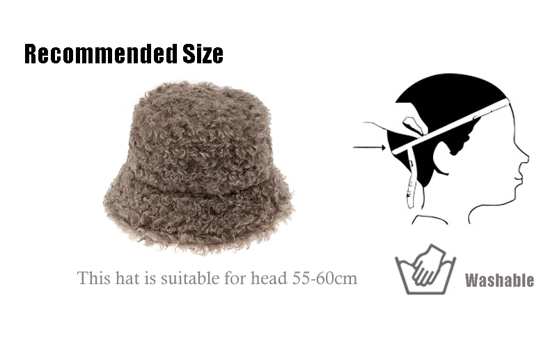 

Winter Outdoor Warm Lamb Faux Fur Bucket Hat Black Solid Fluffy Fishing Cap Panama Hats Caps
