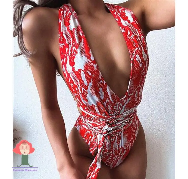

2021 Sexy Plunging Swimsuit One Piece High Cut Swimwear Women Cross Bandage BeachwearSummerBacklessBathing Suitconjunto biquínis