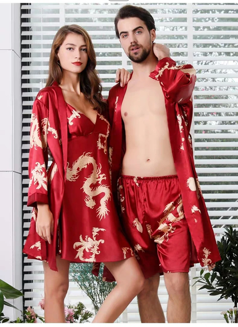 Шелковая пижама кимоно мужская 수잠잠옷 옷 плюс размер летняя тонкая Пижама пара
