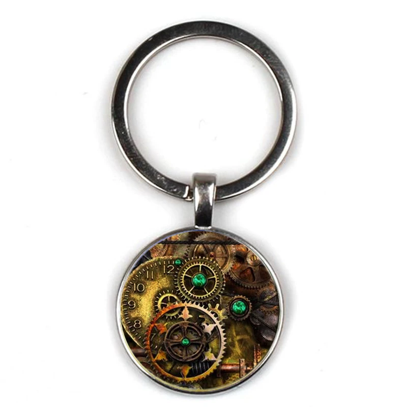 Retro mechanical clock pattern logo keychain personality picture animal gear keyring car key door accessorie party souvenir gift | Украшения