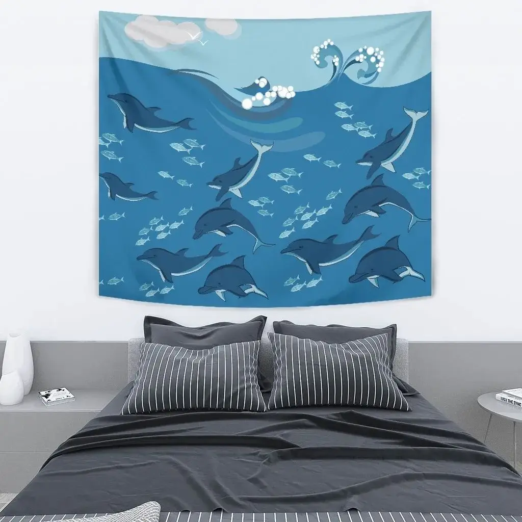 

Hawaii Tapestry 3D Printed Ocean Dolphin Hibiscus Turtle Tapestries Rectangular Home Decor Living Room DIY Wall Hanging