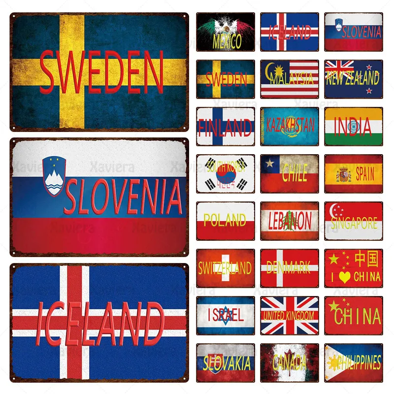 Настенный декор с национальным флагом жестяной знак Швеция Исландия США Корея