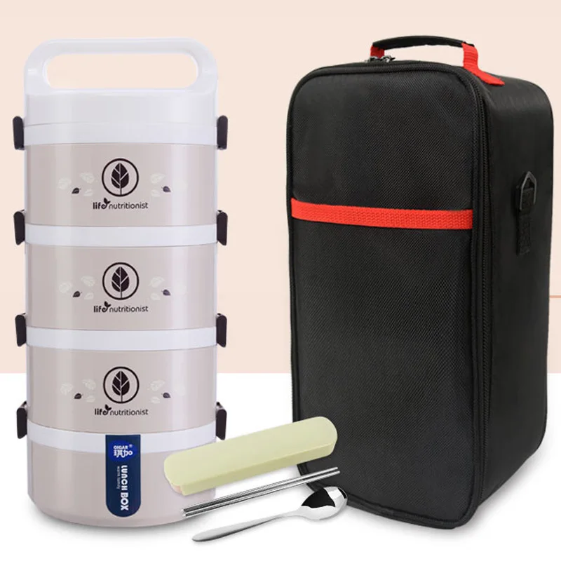 4 Layer Gray bag Тепловой герметичный Ланч-бокс из нержавеющей стали для детей, портативный школьный изолированный бэнто-бокс, термос, контейнер для еды, Ланчбокс - Цвет: 4 Layer Gray bag