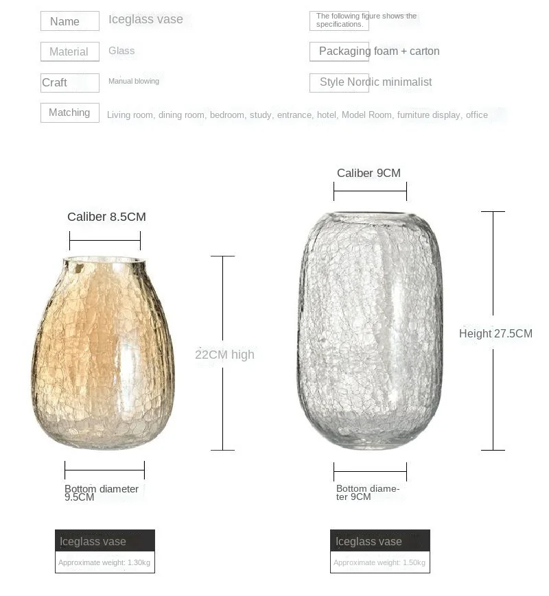 Creative large light luxury cracked ice flower glass vase transparent home decoration arrangement ornaments | Дом и сад