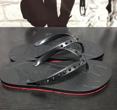 

Moraima Snc Summer Black Leather Flat Shoes Women Flip Flops Rivets Studded Beach Wearing Shoes Slippers