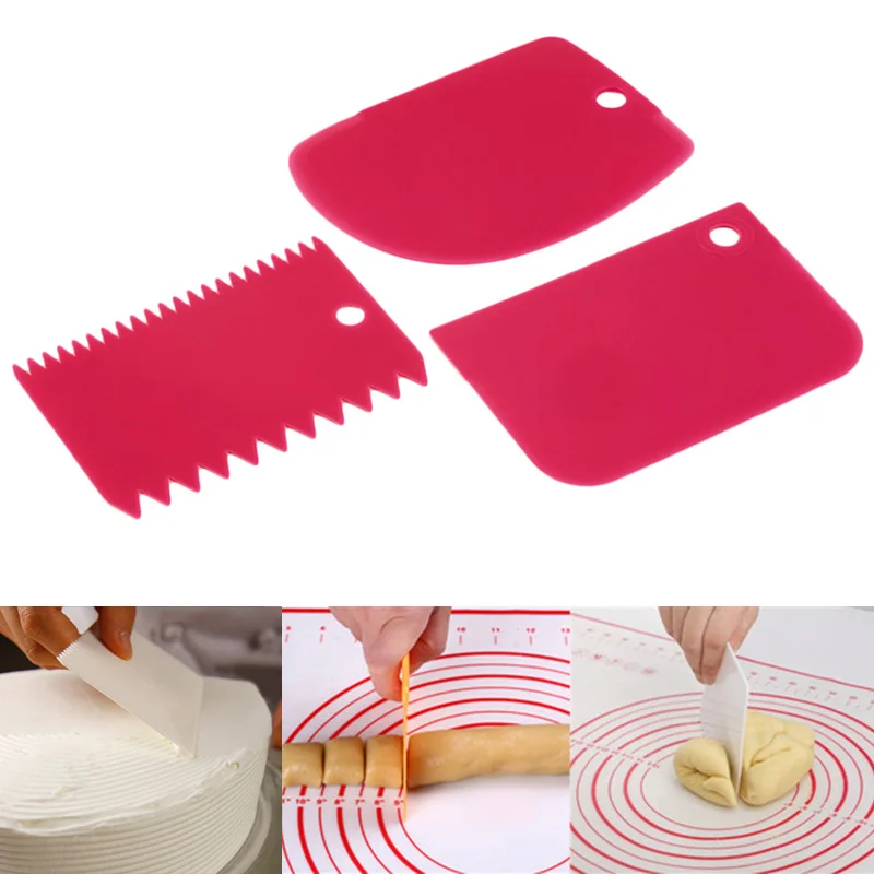 

Fashion 3PCS/Lot Dough Cake Cutter Slicer Spatula for Cake Cream Scraper Pasty Cutters Scraper Irregular Teeth Edge DIY Smoother