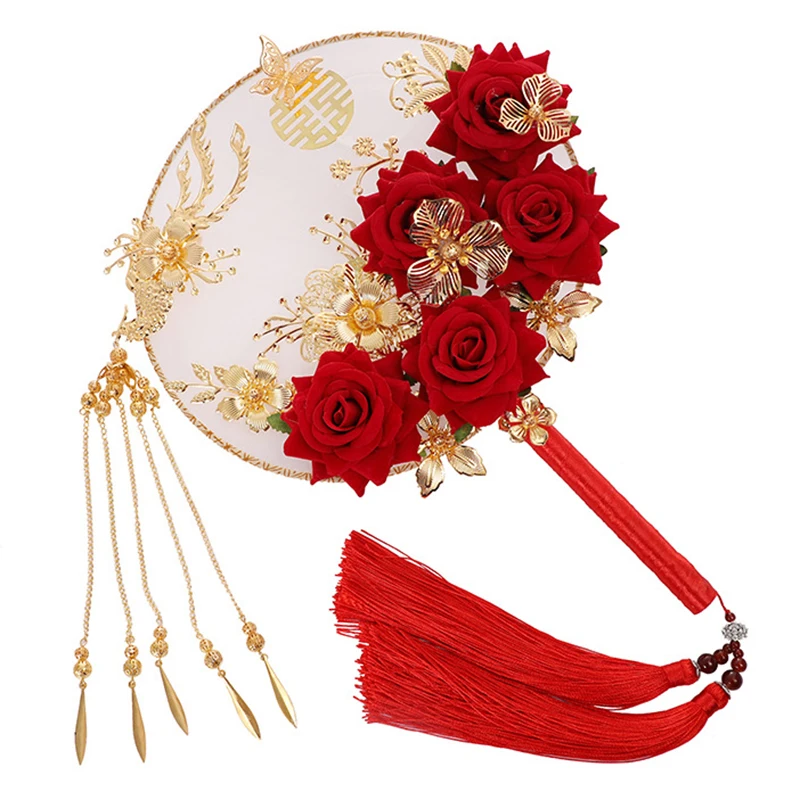 

Свадебный ручной Букет невесты в старинном китайском стиле, Круглый веер, элегантное украшение в старинном стиле, бутон 32x22 см