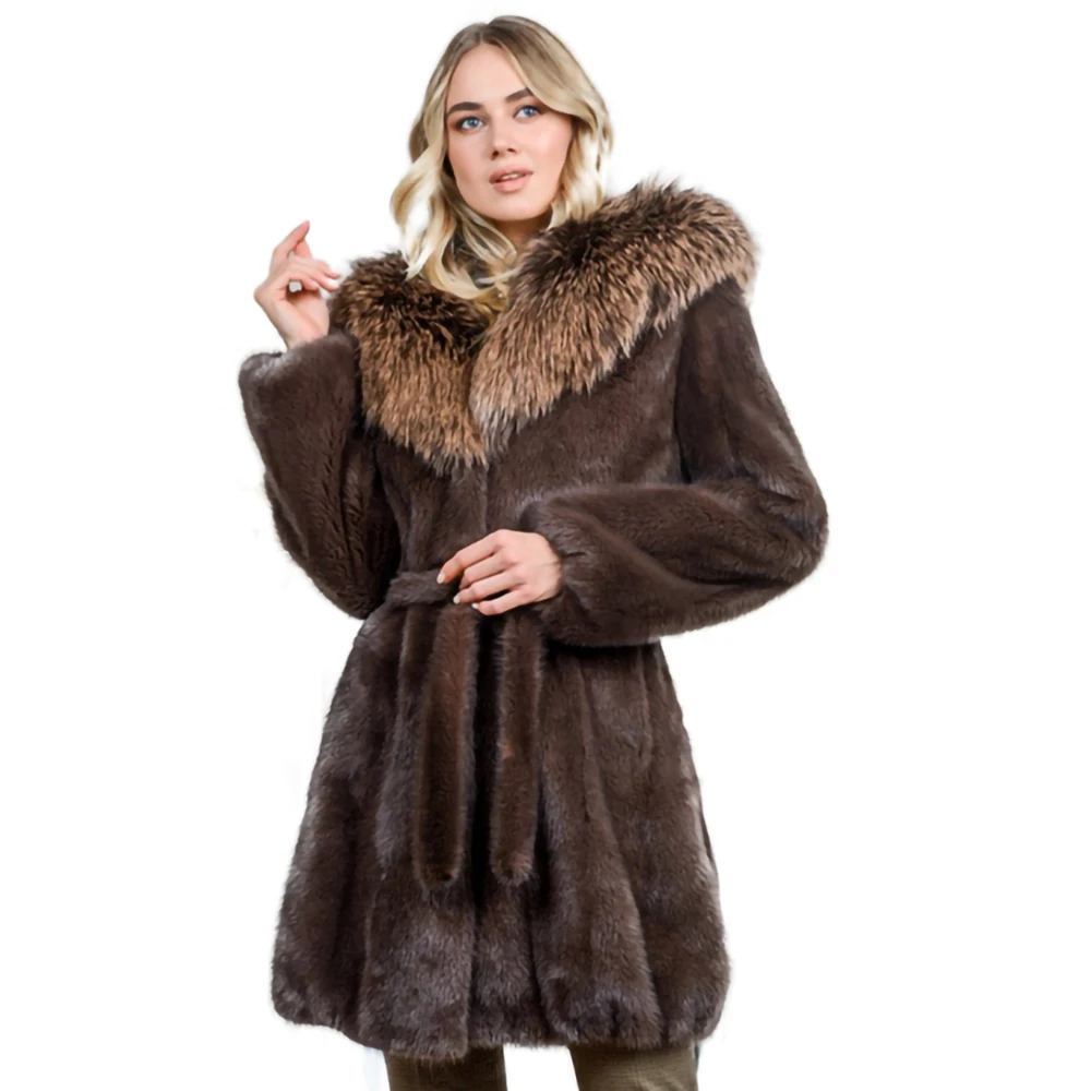 Женское пальто TOPFUR из натурального меха норки с большой шапкой лисьего и ремнем