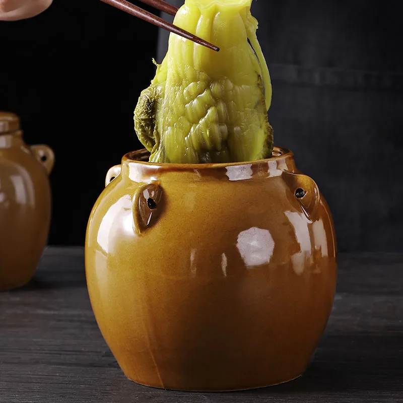 Керамическая баночка для соленья домашняя герметичная с крышкой винтажный бак