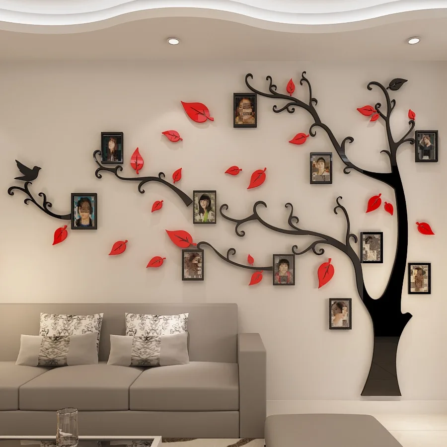 Red RIGHT 3D DIY Семейные свадебные фото дерево ПВХ Наклейки на стены, художественные домашние ТВ фоновые декоративные наклейки на стены, 4 размера Настенный Плакат Фреска - Цвет: Red RIGHT