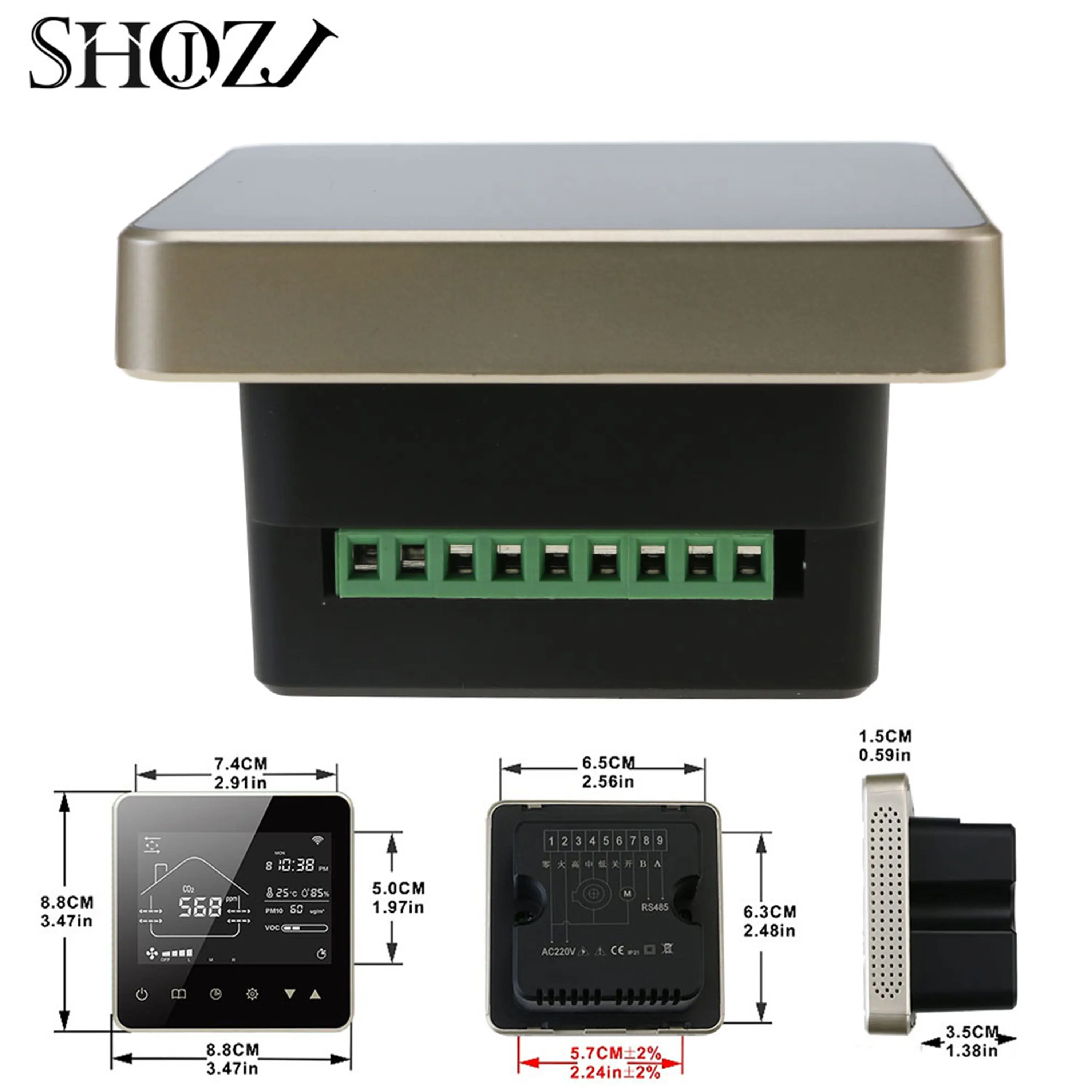 

SHOJZ CO2 RS485 Air Quality Monitoring Detector Multifunctional Intelligent Controller with Relay Control Ventilation System